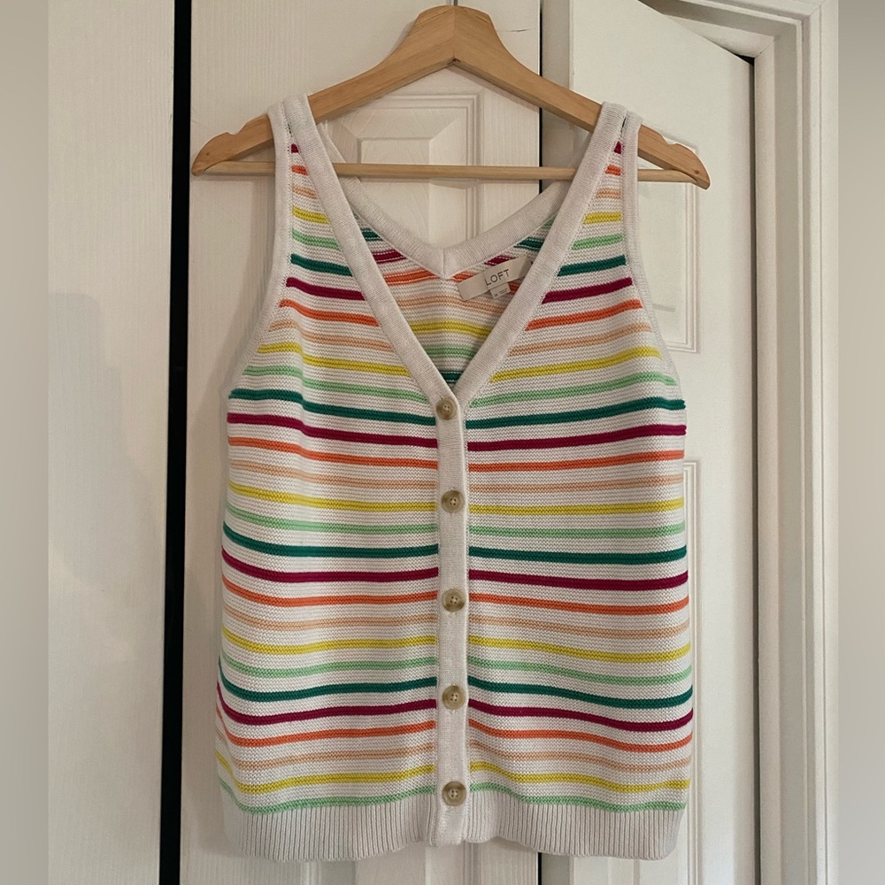 Loft Rainbow V-Neck Sweater Tank Size XL